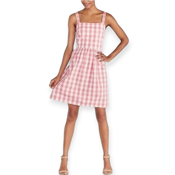 NWOT J Crew pink white gingham smocked fit & flare A-line dress Womens XLarge - Picture 5 of 11